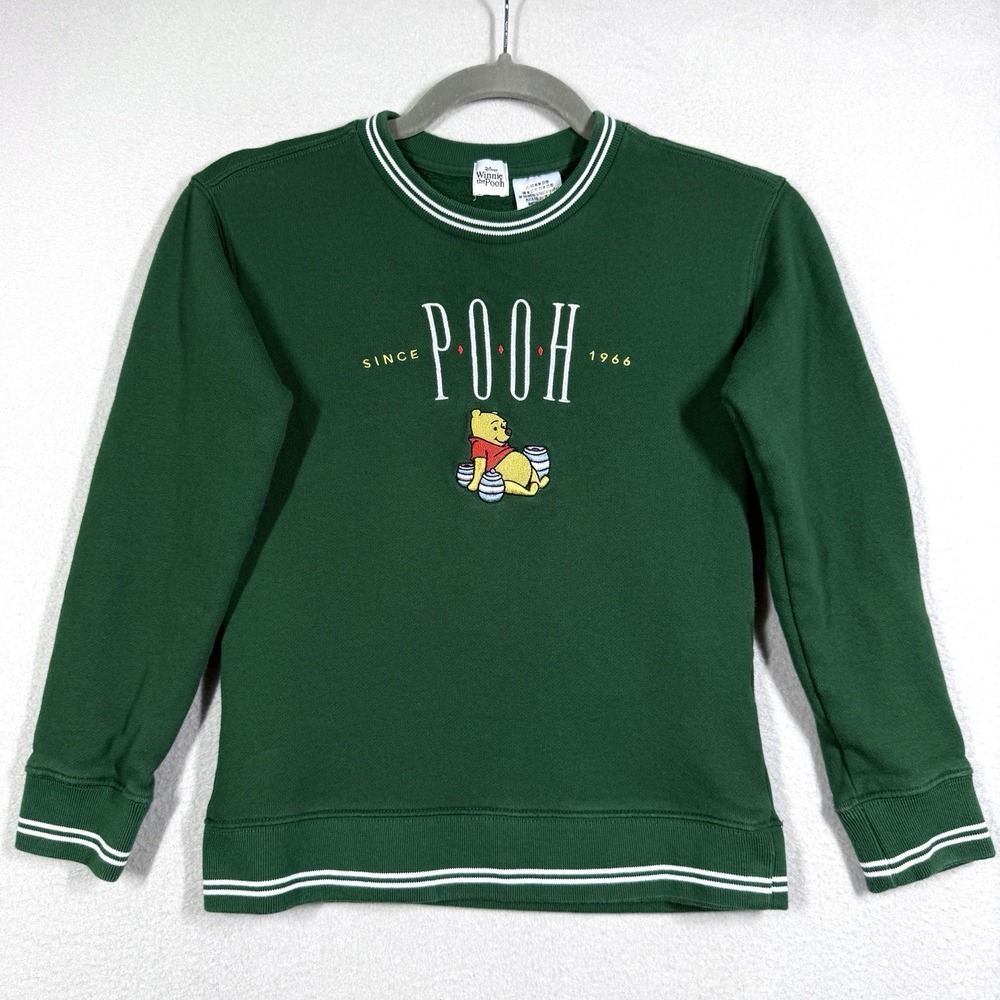 Winnie The Pooh Disney Sweatshirt Kids 7 8 Green Embroidered Retro 90s Style